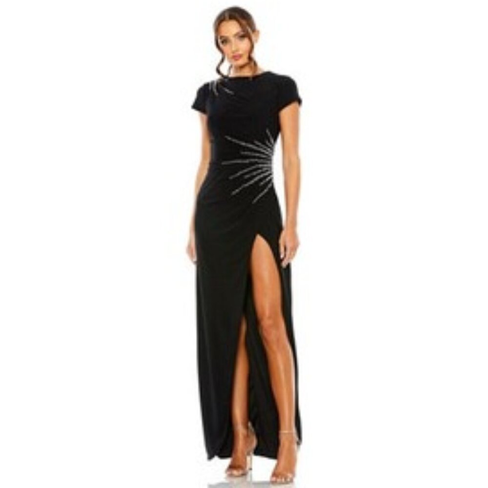 MAC DUGGAL Women's Ieena Slit Gown with Side Beaded Detail